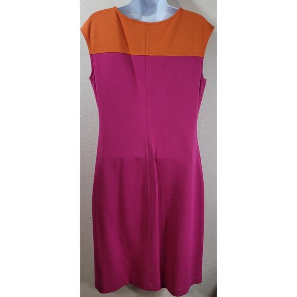 Talbots Pink Orange Color Block Sheath Short Sleeve Dress 6 Lightweight Stretchy - Picture 2 of 5